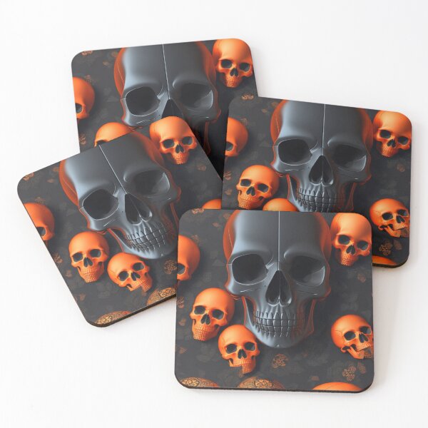 Aperçu de l'œuvre Black and Orange skulls on a dark background créée et vendue par Rothnaric.