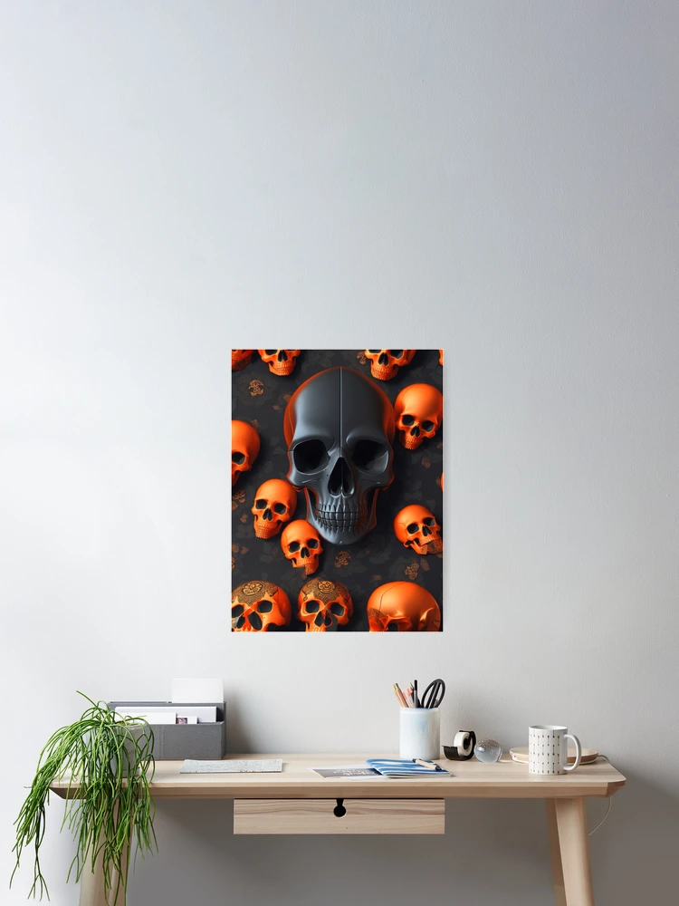 Imagen 2 de 3, Póster con la obra Black and Orange skulls on a dark background, diseñada y vendida por Rothnaric.