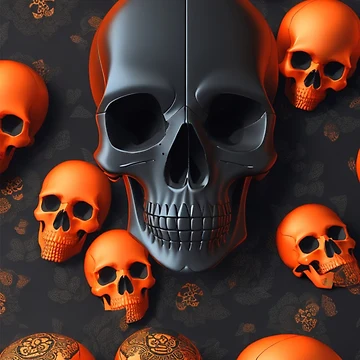 Imagen de la obra Black and Orange skulls on a dark background de Rothnaric