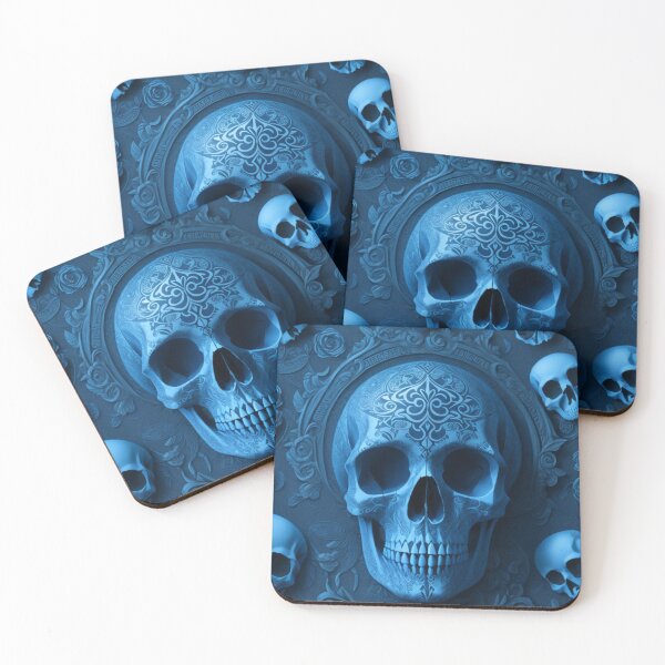 Item preview, Blue Skulls with intricately detailed background designed and sold by Rothnaric.