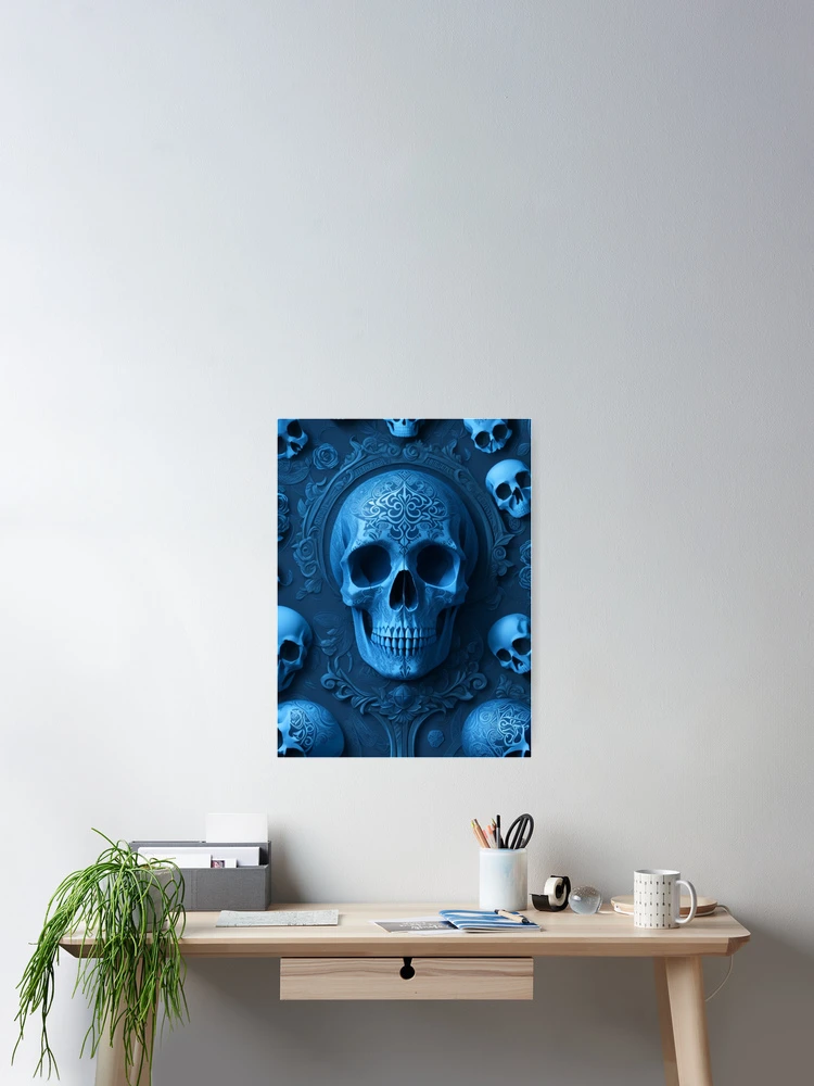 Imagen 2 de 3, Póster con la obra Blue Skulls with intricately detailed background, diseñada y vendida por Rothnaric.