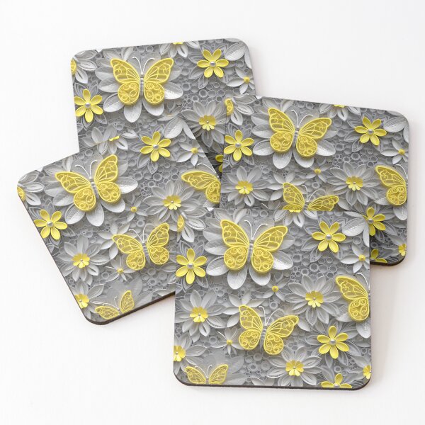 Item preview, yellow butterfly pattern with flowers Large Version designed and sold by MiracleROLArt.