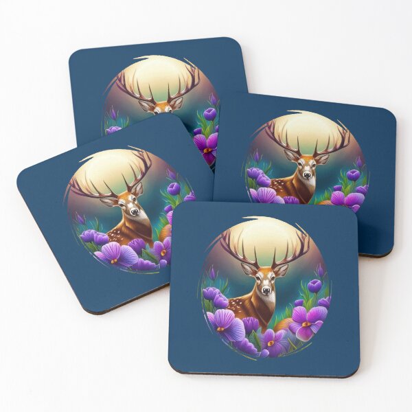 Item preview, White-tailed Illinois Deer With Violets Colored Tattoo Art designed and sold by taiche.