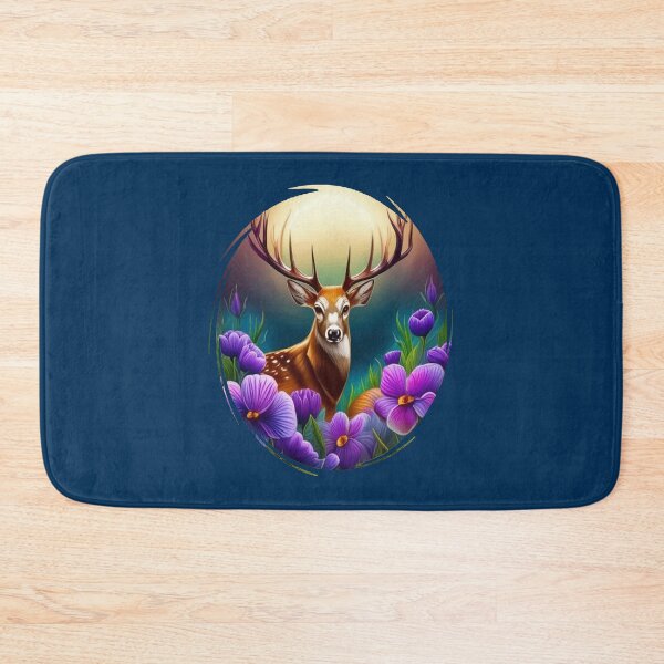 Item preview, White-tailed Illinois Deer With Violets Colored Tattoo Art designed and sold by taiche.