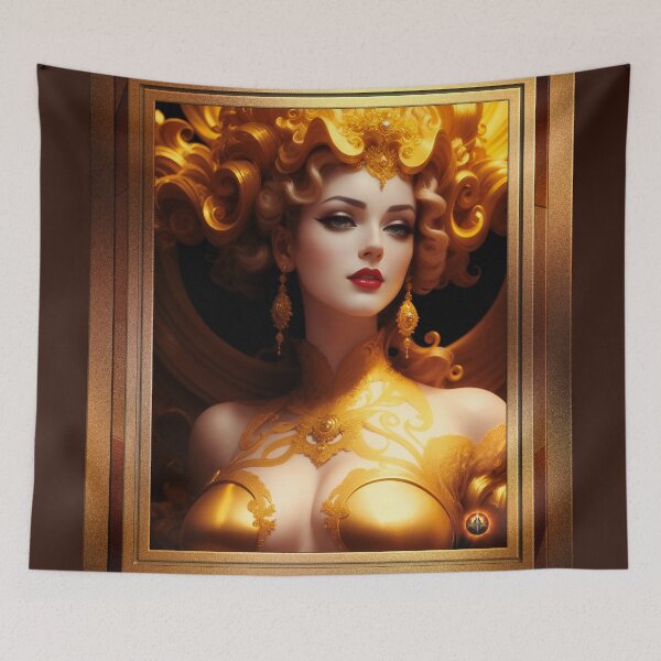 Item preview, Athasia The Golden Goddess Stunning Fantasy AI Concept Art Portrait by Xzendor7 designed and sold by Xzendor7 Digital Art Creations.