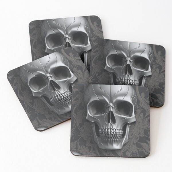 Item preview, Metallic skull with many teeth on a dark background designed and sold by Rothnaric.