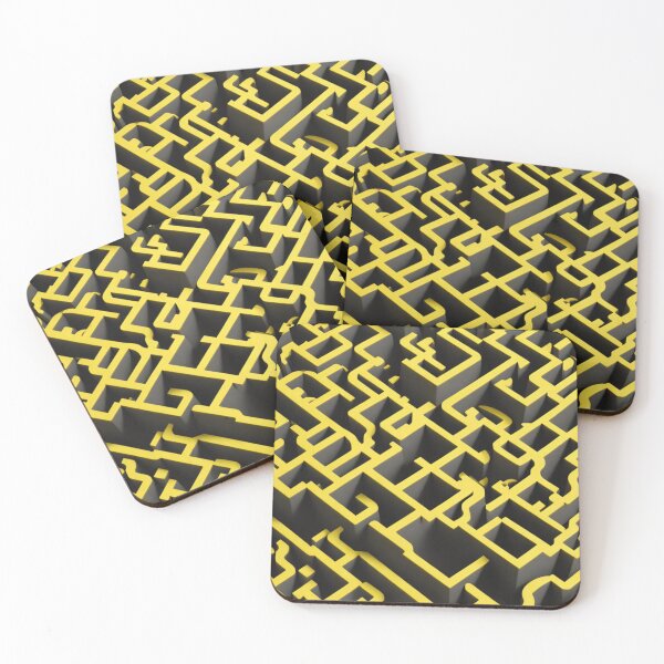 Item preview, Yellow and charcoal black maze pattern with rounded corners designed and sold by Rothnaric.