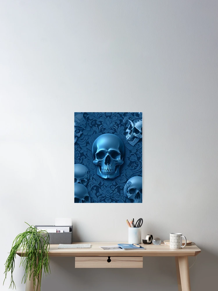Aperçu 2 sur 3. Poster avec l'œuvre Blue metallic Skulls pattern créée et vendue par Rothnaric.