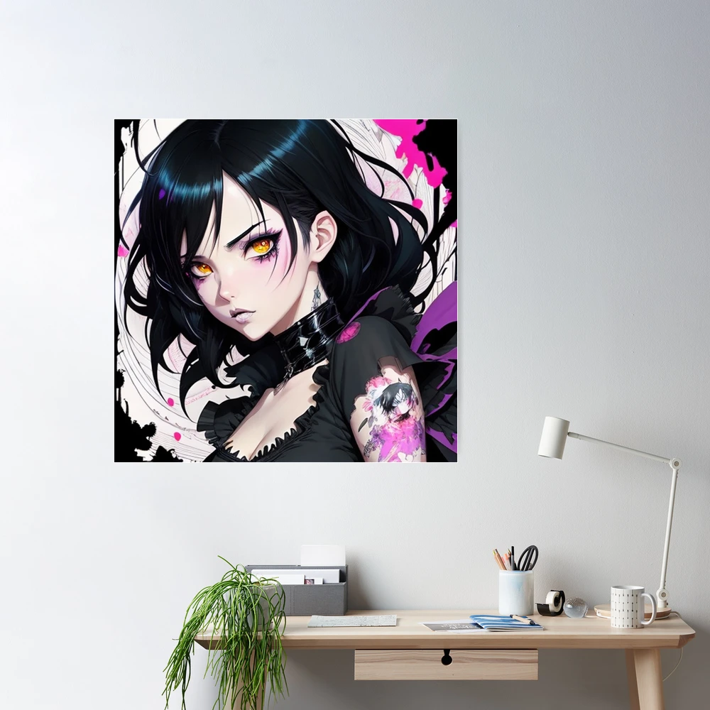 Goth Anime Girl Cute Kawaii Dark Woman Adorable Black Pastel Colors   Sticker for Sale by shypixels