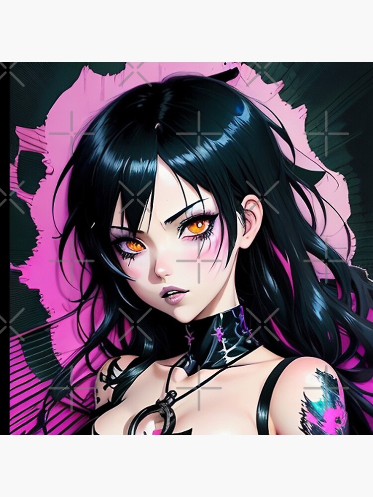 Mystic Charms: Adorable Black Pastel Colors in Goth Anime Girl