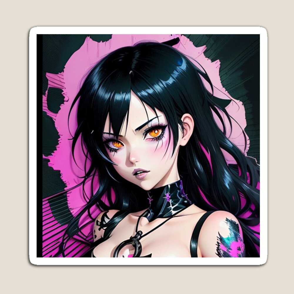 Mystic Charms: Adorable Black Pastel Colors in Goth Anime Girl