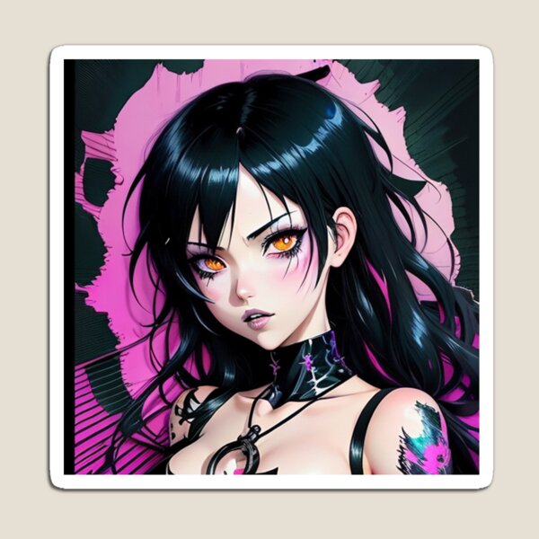 Mystic Charms: Adorable Black Pastel Colors in Goth Anime Girl