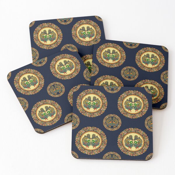 Item preview, Elegant Kalamkari Dancing Peacock Folk Art Pattern  - INDIGO designed and sold by Art-PraveenRai.