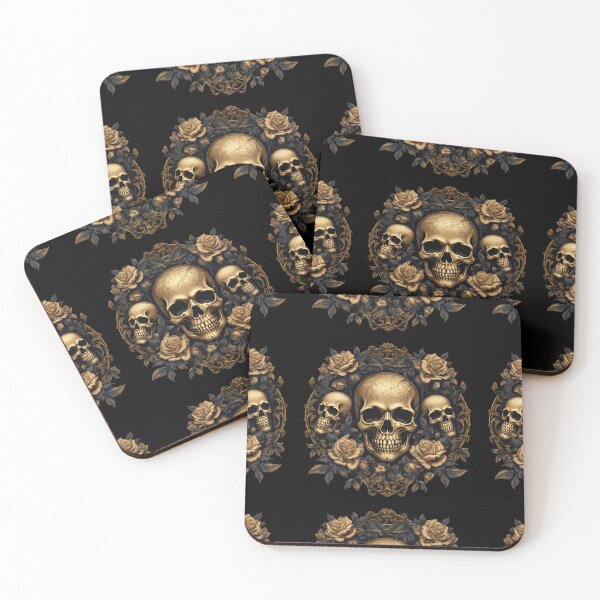Item preview, Golden Skulls and Roses - Luxuriouse Gothic art designed and sold by DarkDesign69.