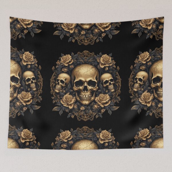 Item preview, Golden Skulls and Roses - Luxuriouse Gothic art designed and sold by DarkDesign69.