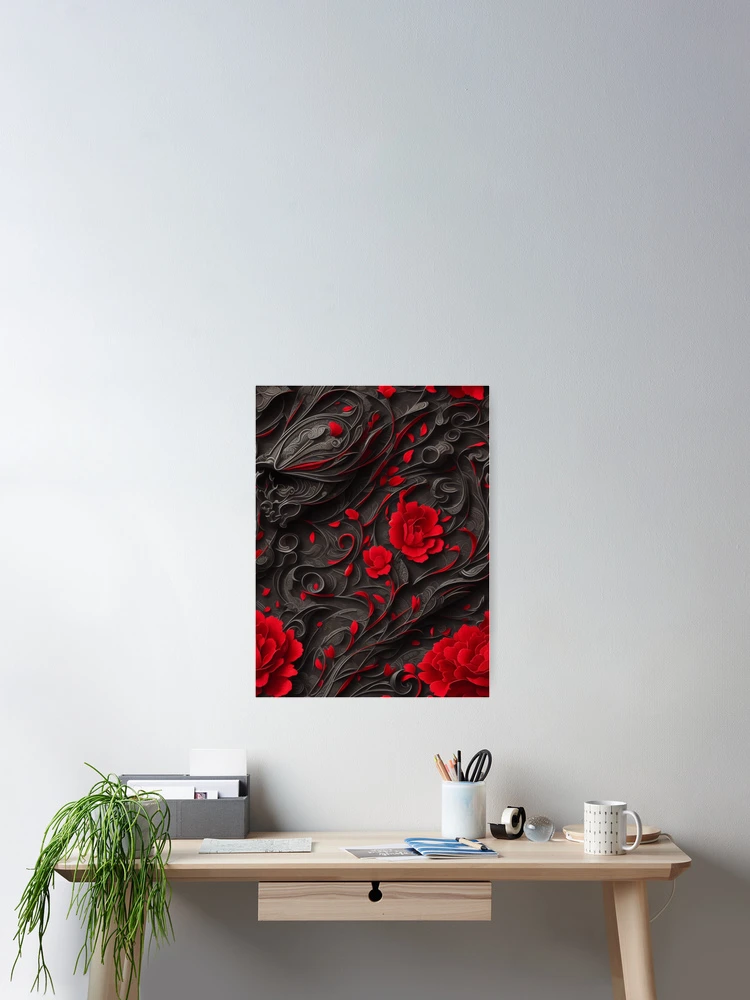 Imagen 2 de 3, Póster con la obra Gothic flowers red and black pattern, diseñada y vendida por Rothnaric.