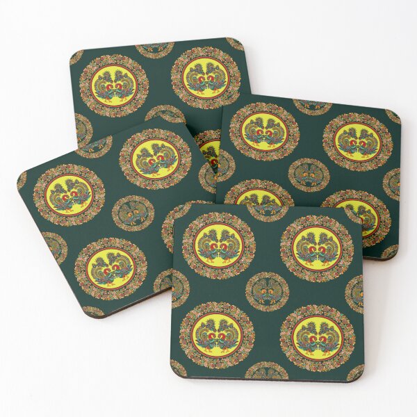 Item preview, Elegant Kalamkari Dancing Peacock Folk Art Pattern - TEAL GREEN designed and sold by Art-PraveenRai.