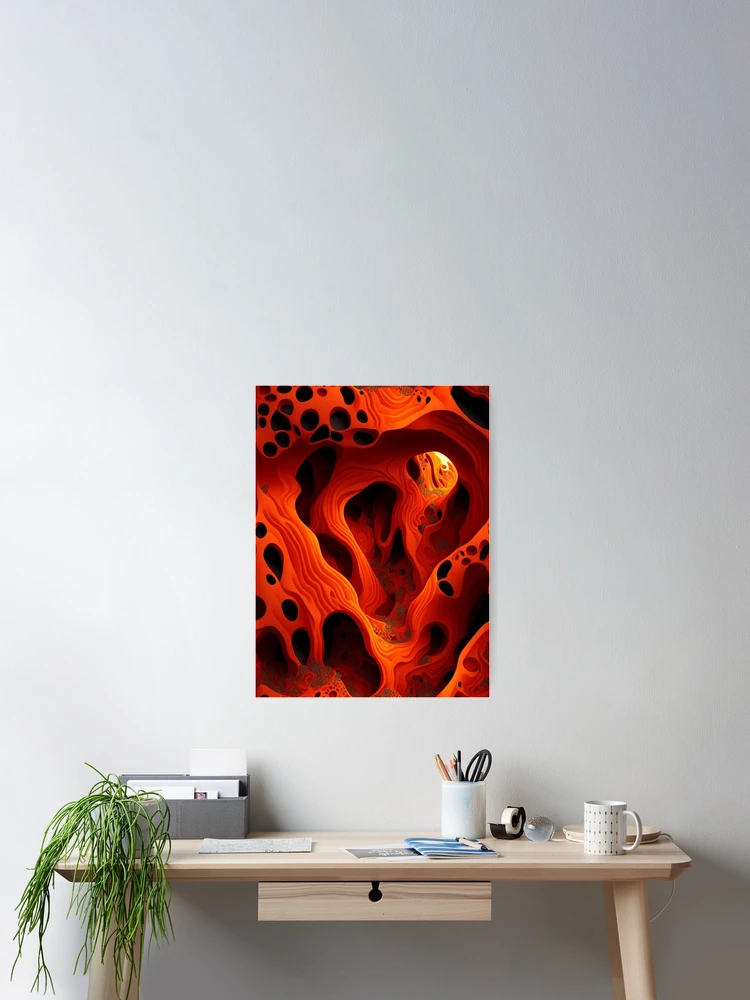 Aperçu 2 sur 3. Poster avec l'œuvre Pattern Illustration of the inside of a cave, orange and red theme créée et vendue par Rothnaric.