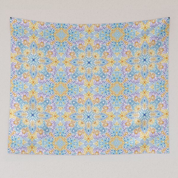 Artikelvorschau, Morgenglühen-Mandala – Blau, Gelb, Lila entworfen und verkauft von greerifies.
