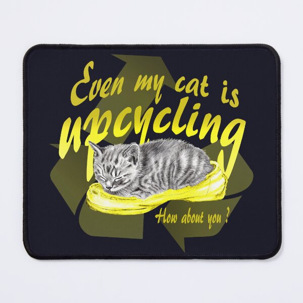 Item preview, Sleeping kitten in old shoe - graphite version, Upcycling text in yellow colorized English designed and sold by SylvieG18.