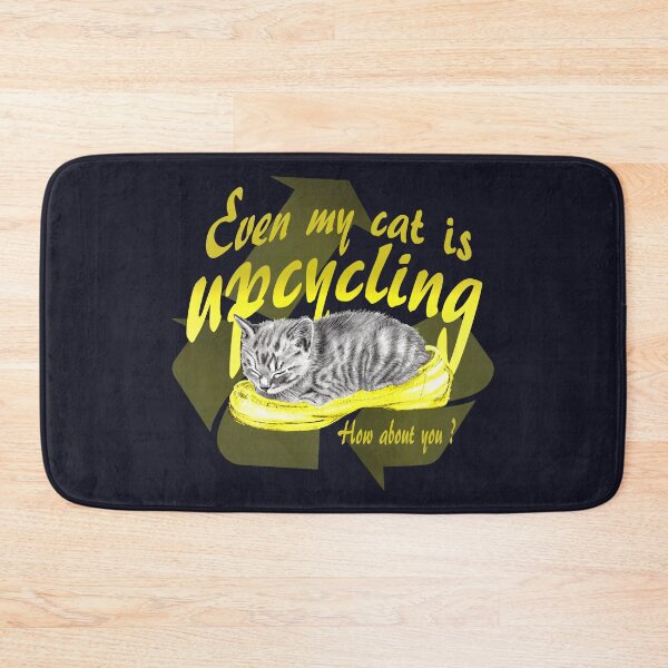 Item preview, Sleeping kitten in old shoe - graphite version, Upcycling text in yellow colorized English designed and sold by SylvieG18.
