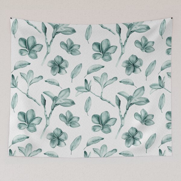 Item preview, Frangipani flower and branches green monochrome pattern designed and sold by Sankarin.