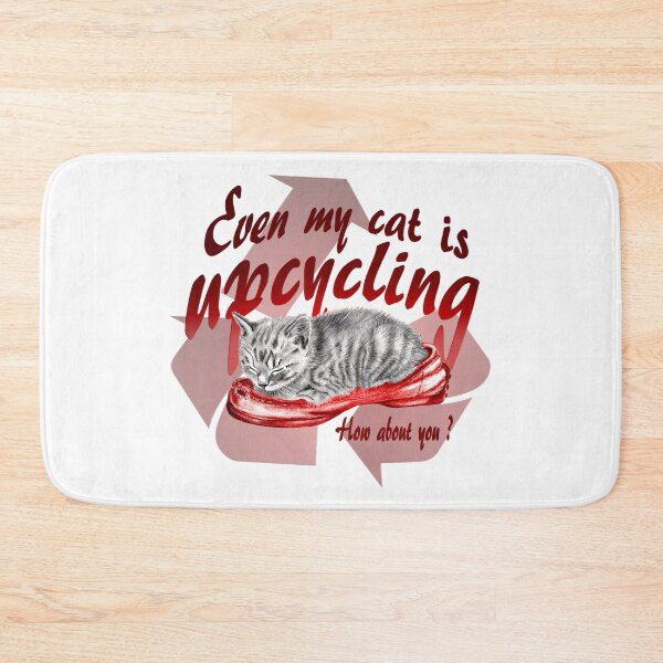 Item preview, Sleeping kitten in old shoe - graphite version, Upcycling text in red colorized English designed and sold by SylvieG18.