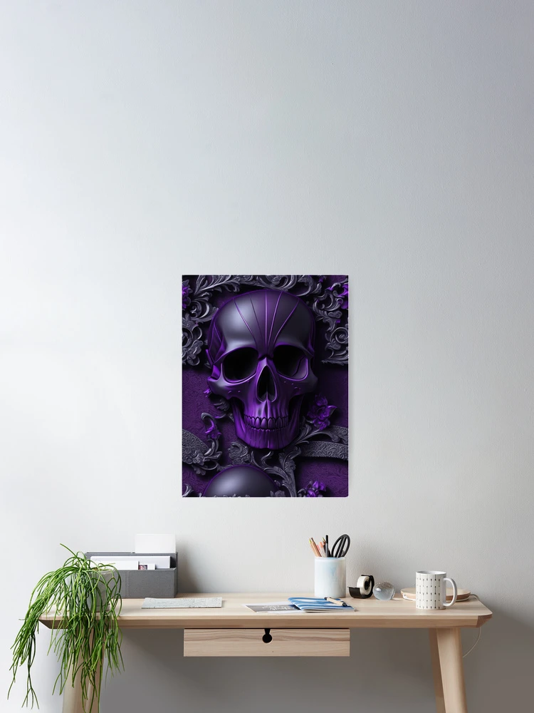 Imagen 2 de 3, Póster con la obra Metallic purple skull with a gothic theme backdrop, diseñada y vendida por Rothnaric.