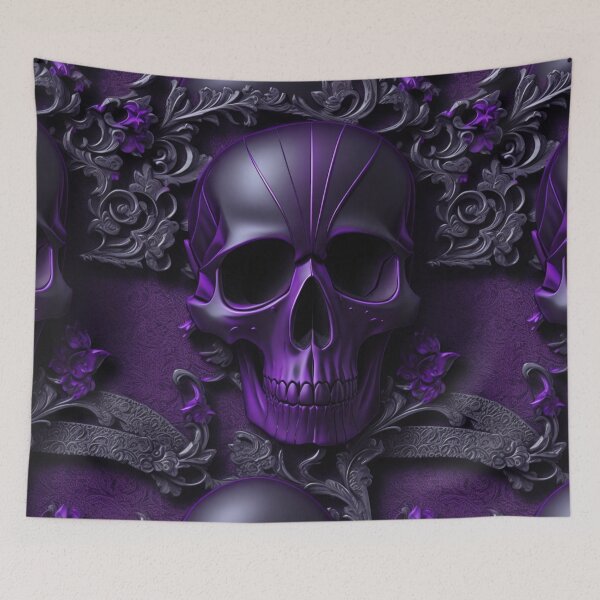 Artikelvorschau, Metallic purple skull with a gothic theme backdrop entworfen und verkauft von Rothnaric.