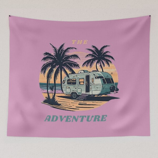 Item preview, Caravan on a tropical beach at sunset, vintage style designed and sold by DreamscapePixel.