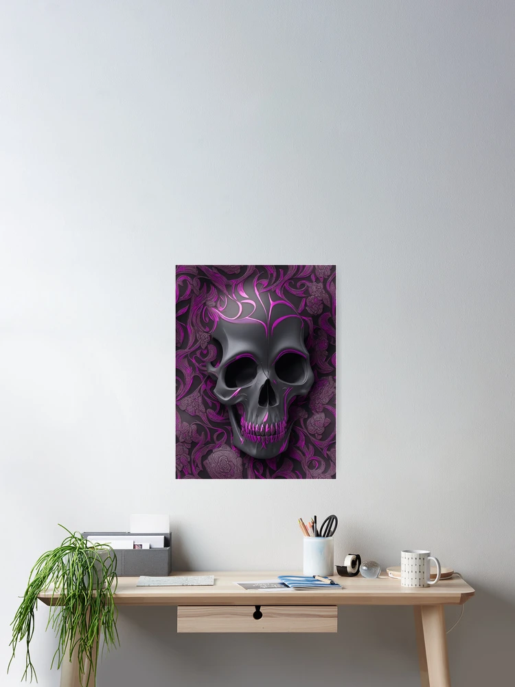 Imagen 2 de 3, Póster con la obra Metallic pink skull on a gothic-themed background, diseñada y vendida por Rothnaric.