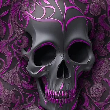 Imagen de la obra Metallic pink skull on a gothic-themed background de Rothnaric
