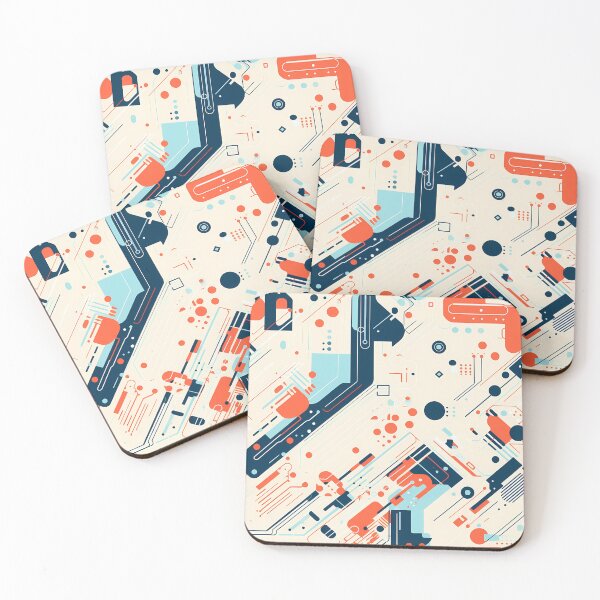 Item preview, Looks Like a Droid 1, minimalist tech pattern, clean tech paneling, navy, blue, orange, beige, robots and technology. designed and sold by FoxRobinRabbit.