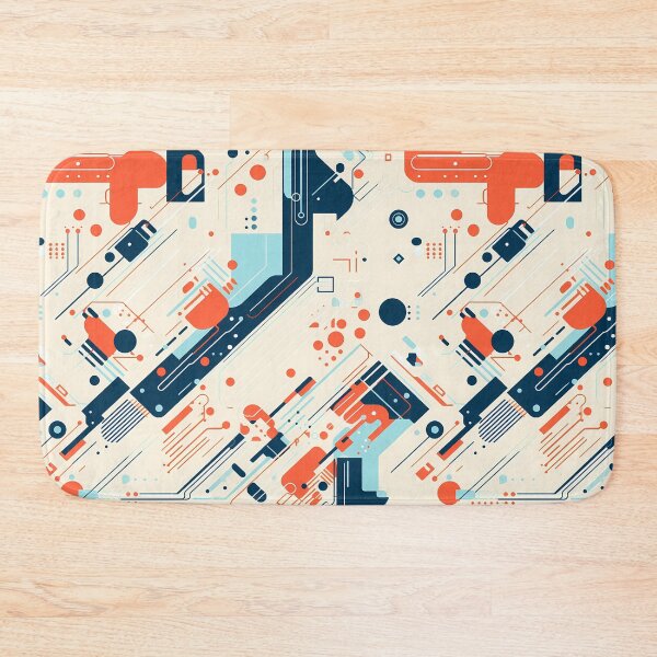 Item preview, Looks Like a Droid 1, minimalist tech pattern, clean tech paneling, navy, blue, orange, beige, robots and technology. designed and sold by FoxRobinRabbit.