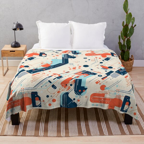 Item preview, Looks Like a Droid 1, minimalist tech pattern, clean tech paneling, navy, blue, orange, beige, robots and technology. designed and sold by FoxRobinRabbit.