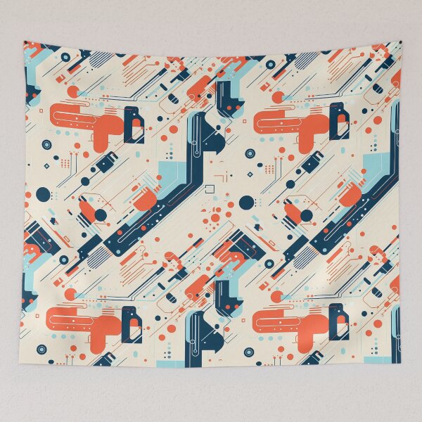 Item preview, Looks Like a Droid 1, minimalist tech pattern, clean tech paneling, navy, blue, orange, beige, robots and technology. designed and sold by FoxRobinRabbit.