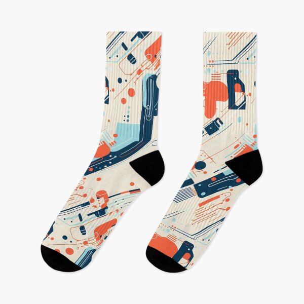 Item preview, Looks Like a Droid 1, minimalist tech pattern, clean tech paneling, navy, blue, orange, beige, robots and technology. designed and sold by FoxRobinRabbit.