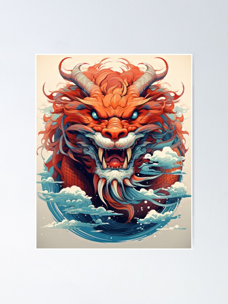 Traditional Japanese Dragon Poster: Full View, Graphic Tattoo Style,  Poster for Sale by fi-generations