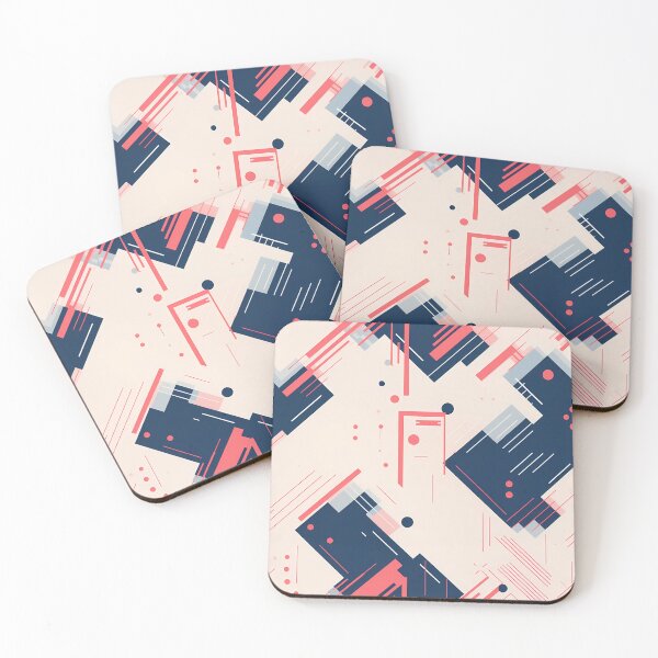 Item preview, Like a Droid 2, minimalist tech pattern, clean tech paneling, navy, blue, pink hue, beige, robots and technology. designed and sold by FoxRobinRabbit.