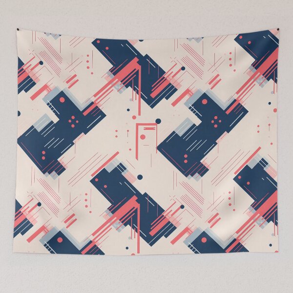 Item preview, Like a Droid 2, minimalist tech pattern, clean tech paneling, navy, blue, pink hue, beige, robots and technology. designed and sold by FoxRobinRabbit.