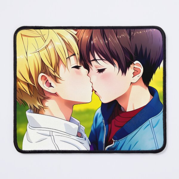 Anime Boys Kissing - LGBT+ Love with a Rainbow Background Poster