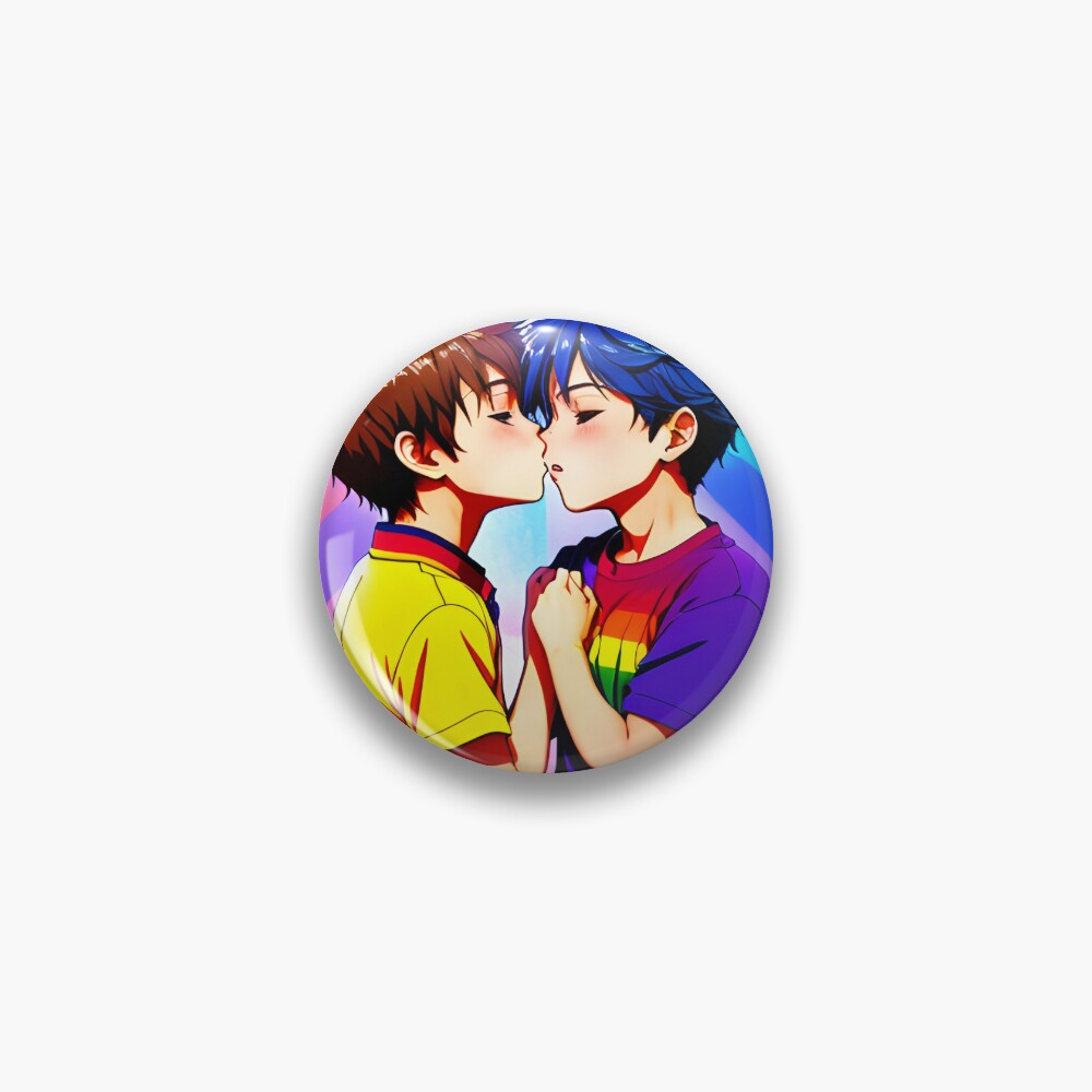 Anime Boys Kissing - LGBT+ Love with a Rainbow Background Poster