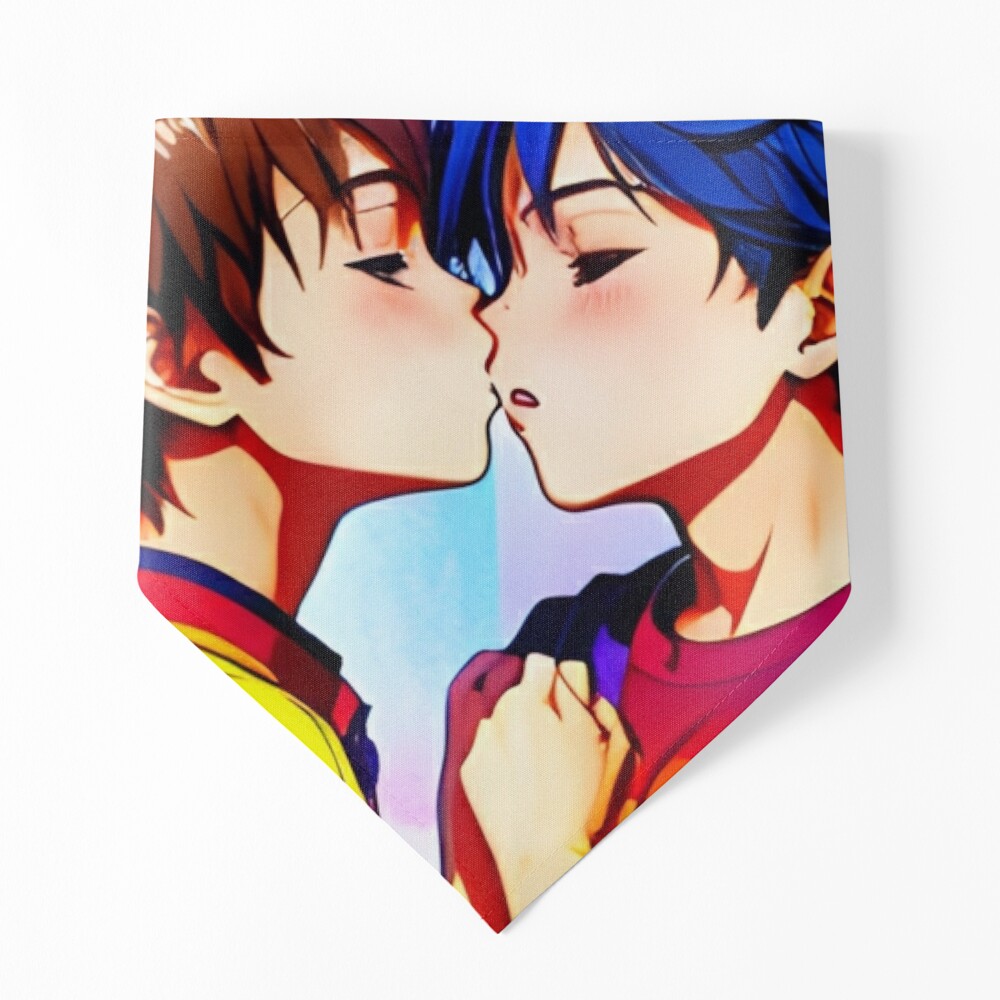 Anime Boys Kissing - LGBT+ Love with a Rainbow Background Poster