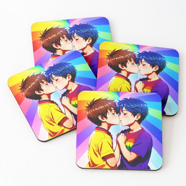 Item preview, Anime Boys Kissing - LGBT+ Love with a Rainbow Background designed and sold by emanuele6698.