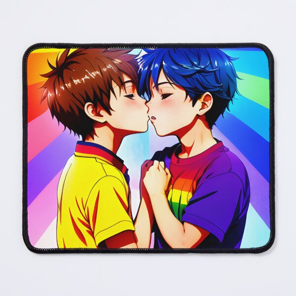 Item preview, Anime Boys Kissing - LGBT+ Love with a Rainbow Background designed and sold by emanuele6698.