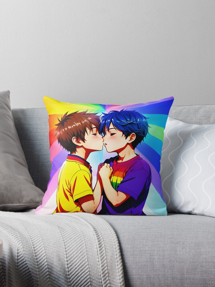 Anime Boys Kissing - LGBT+ Love with a Rainbow Background Poster