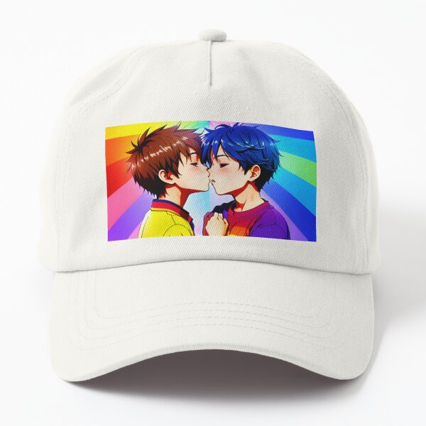 Anime Boys Kissing - LGBT+ Love with a Rainbow Background Poster