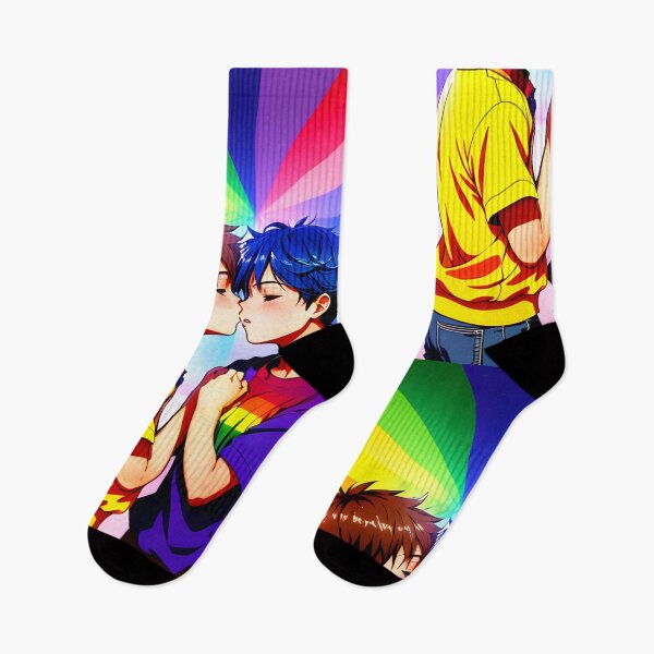 Item preview, Anime Boys Kissing - LGBT+ Love with a Rainbow Background designed and sold by emanuele6698.