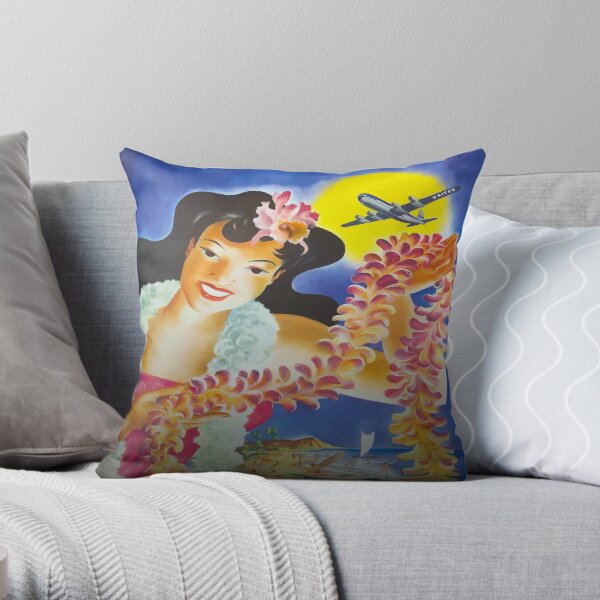 Come Visit Hawaii Vintage Travel Poster Throw Pillow