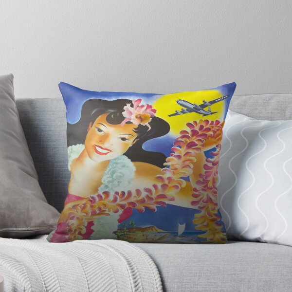 Come Visit Hawaii Vintage Travel Poster Throw Pillow